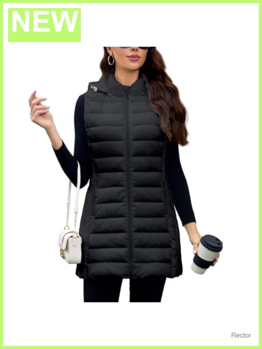 Long Puffer Vest with Hood Lightweight Packable Sleeveless Quilted Vest for